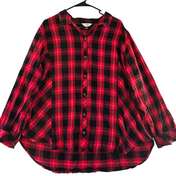 Terra & Sky Red/Black Plaid Flannel Plus Size 3XL - Picture 1 of 6